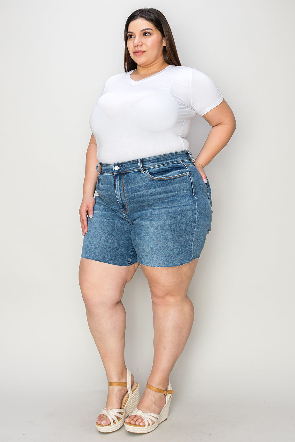 Cotton Full Size High Waist Slim Denim Shorts