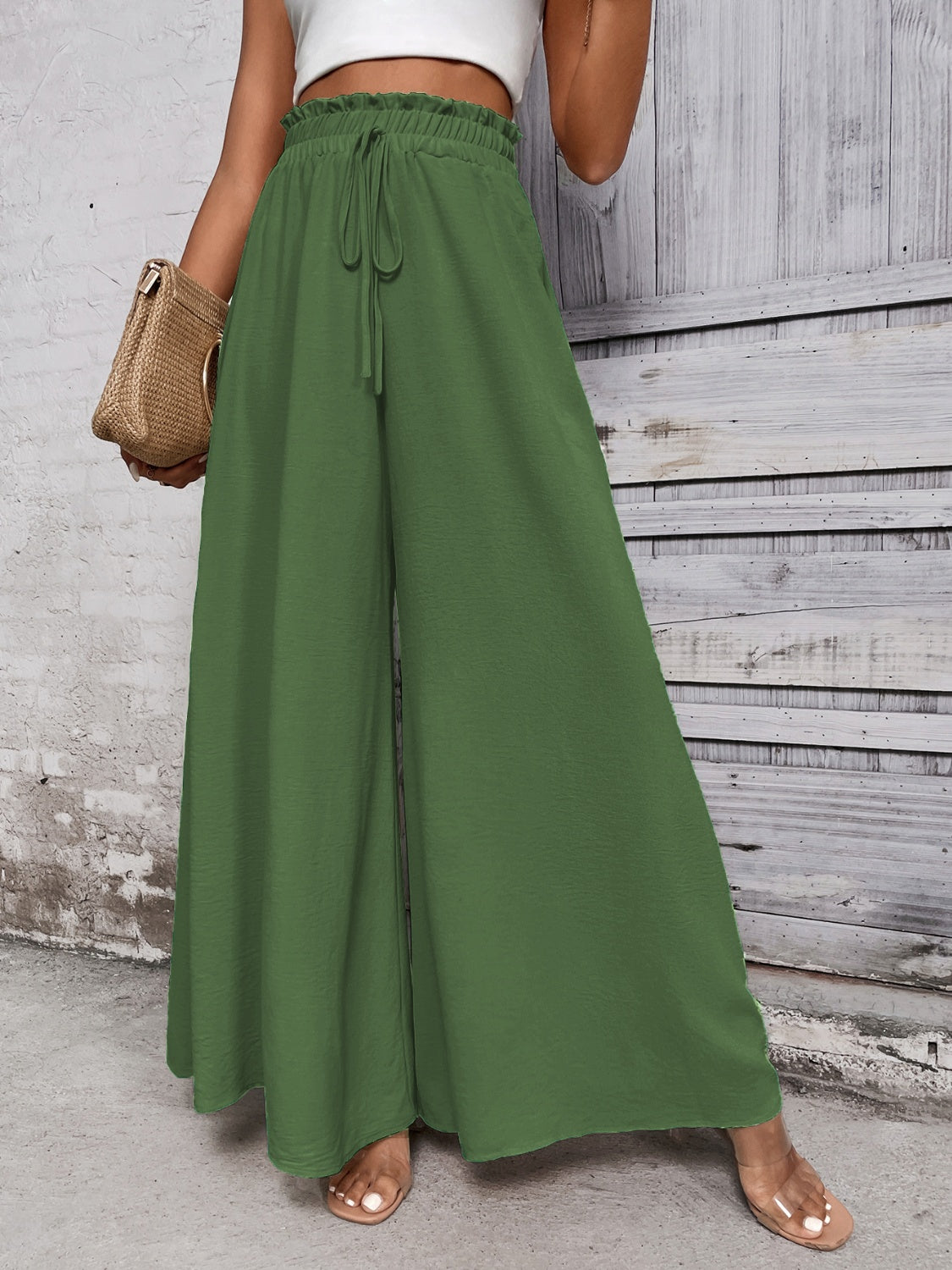 Cotton Tied High Waist Wide Leg Pants