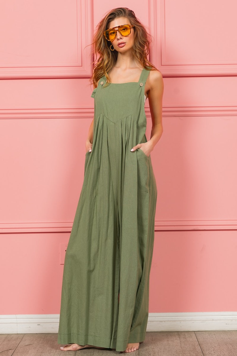 Cotton Wide-Leg Overalls with Pockets
