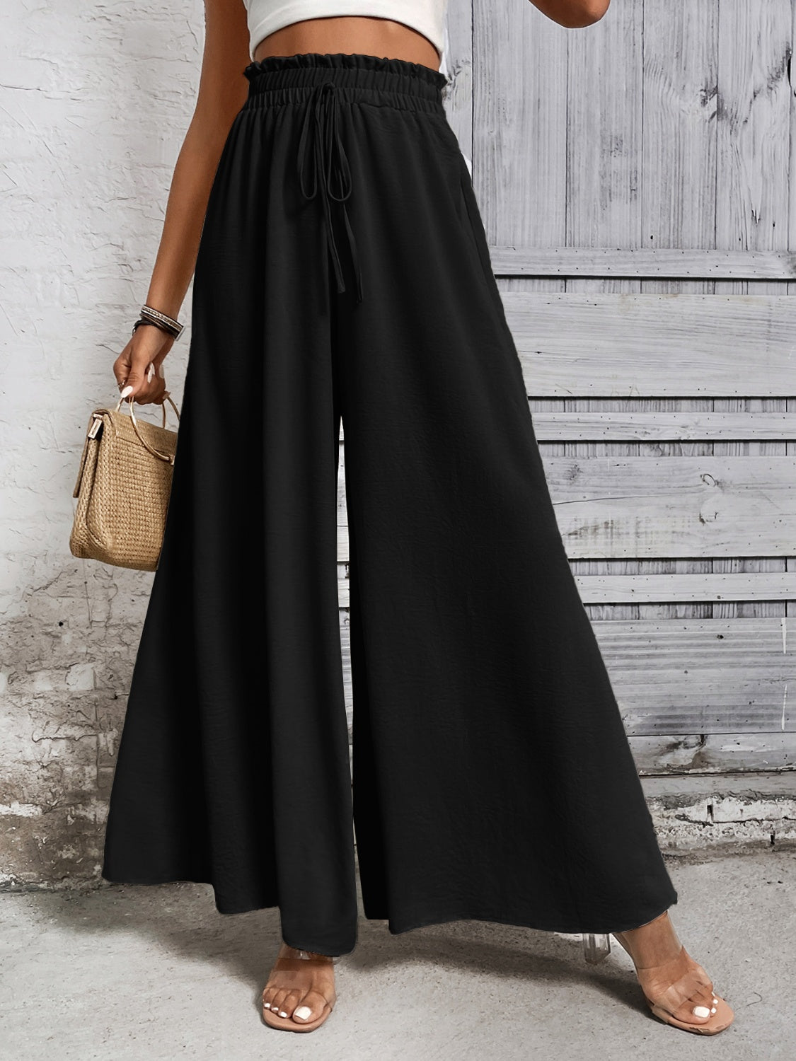 Cotton Tied High Waist Wide Leg Pants