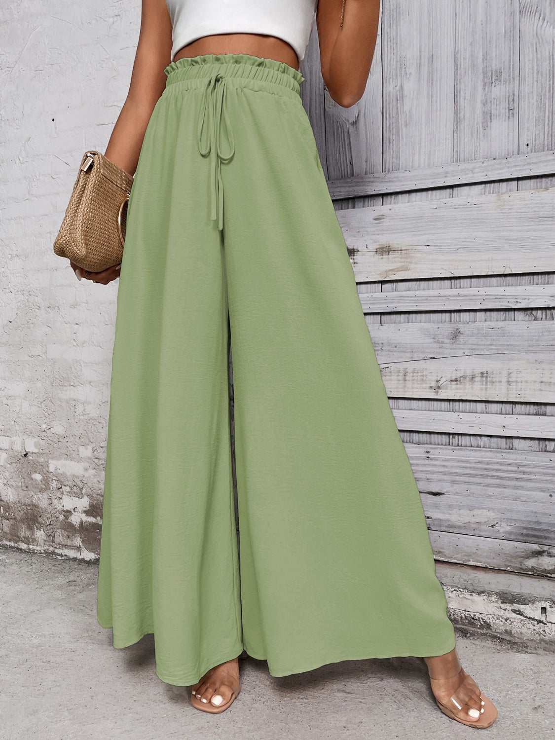 Cotton Tied High Waist Wide Leg Pants