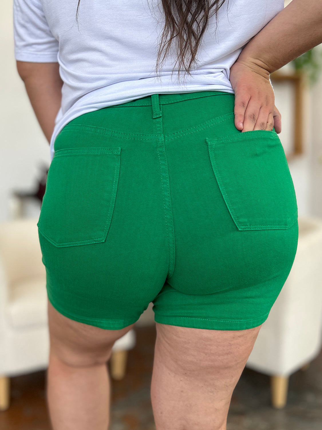 Tummy Control Garment Dyed Denim Shorts