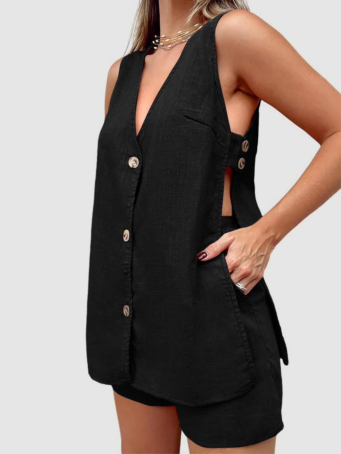 Cotton Button Up Top and Shorts Set