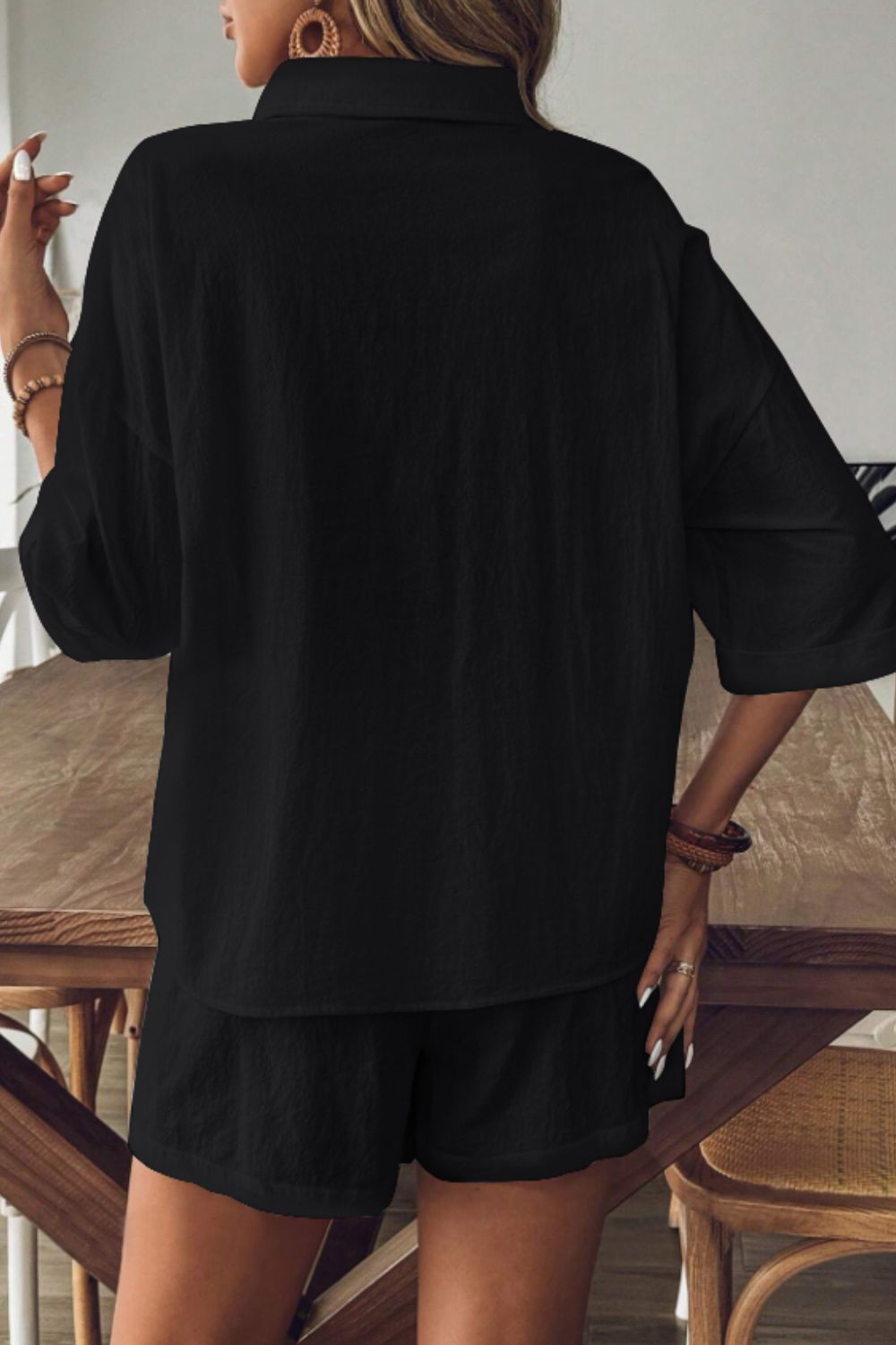 Cotton Collared Neck Half Sleeve Top and Shorts Set