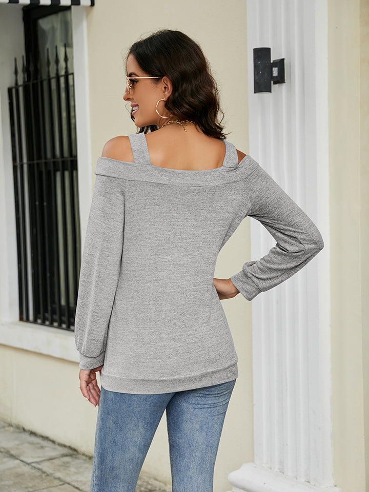 Cotton Cold Shoulder Cutout Square Neck Blouse