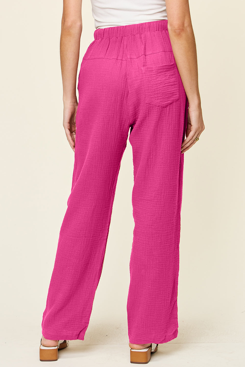 Cotton Texture Drawstring Straight Pants