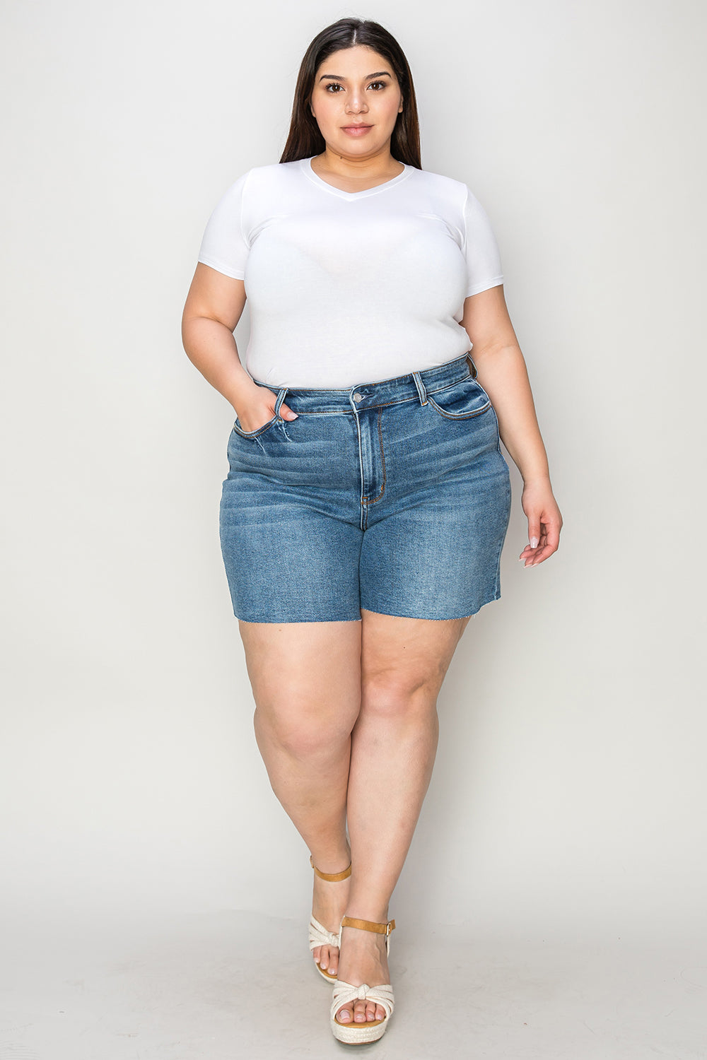 Cotton Full Size High Waist Slim Denim Shorts
