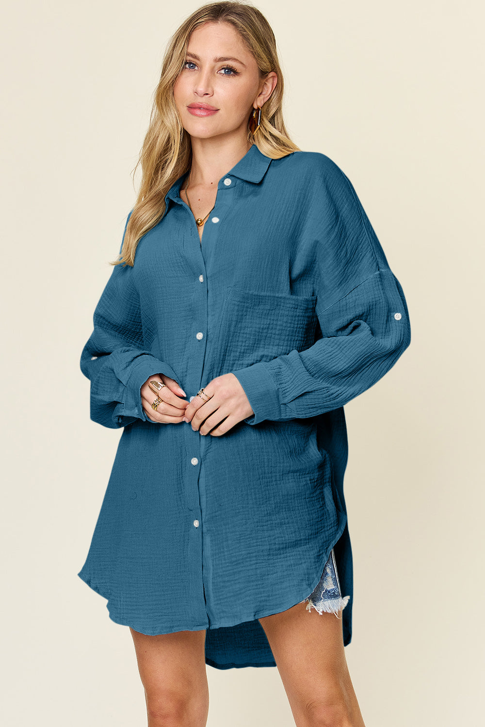 Cotton  Pocketed Texture Button Up Shirt
