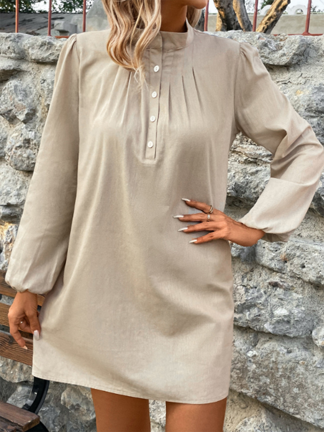 Cotton Long Sleeve Mini Shirt Dress