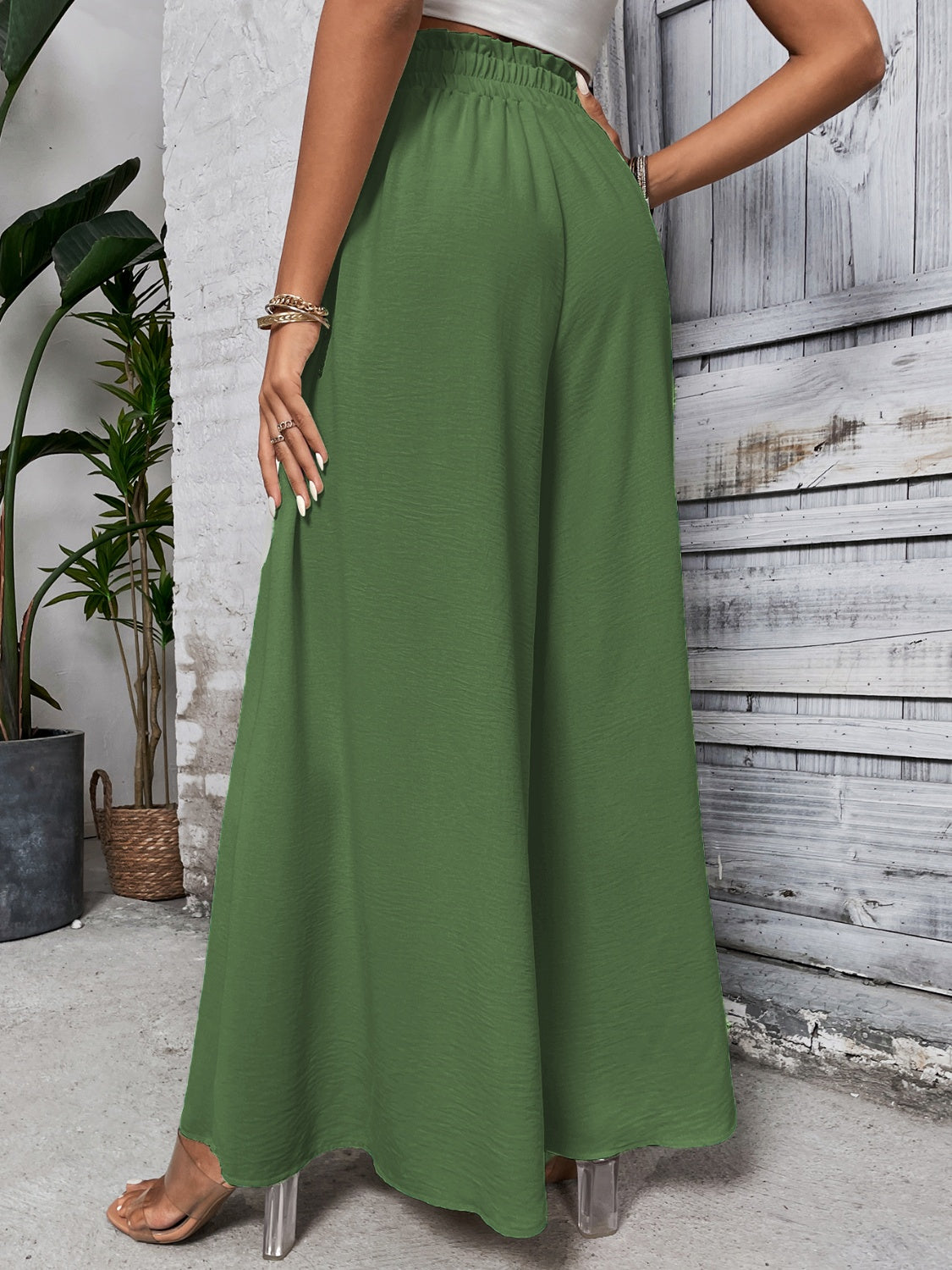 Cotton Tied High Waist Wide Leg Pants