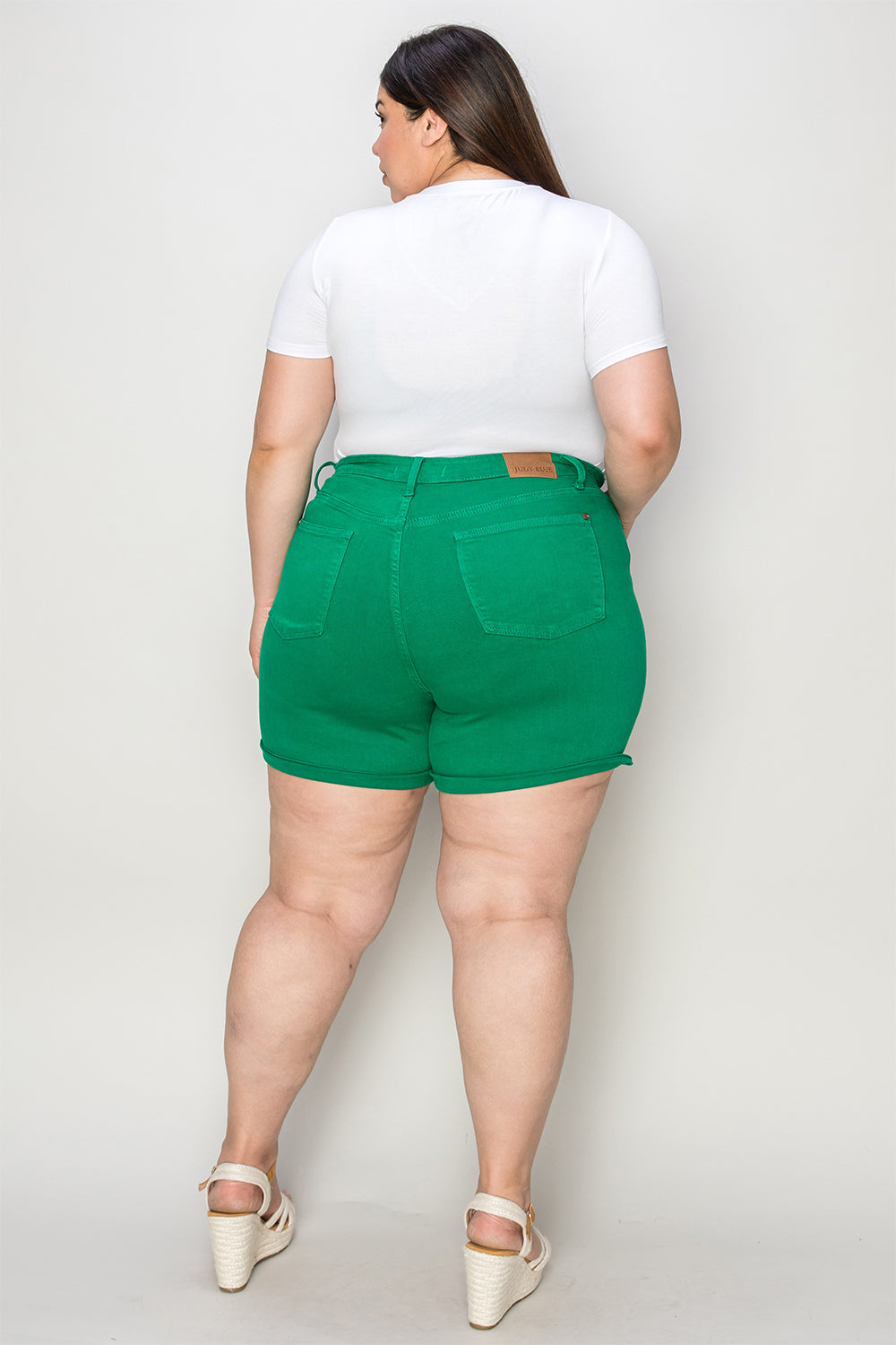 Tummy Control Garment Dyed Denim Shorts