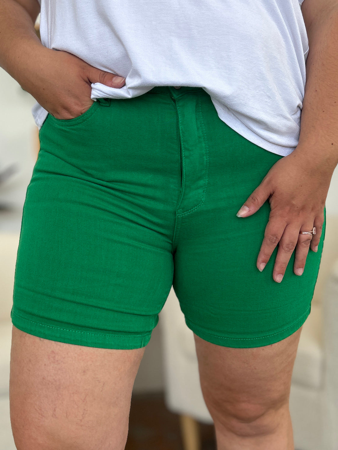 Tummy Control Garment Dyed Denim Shorts