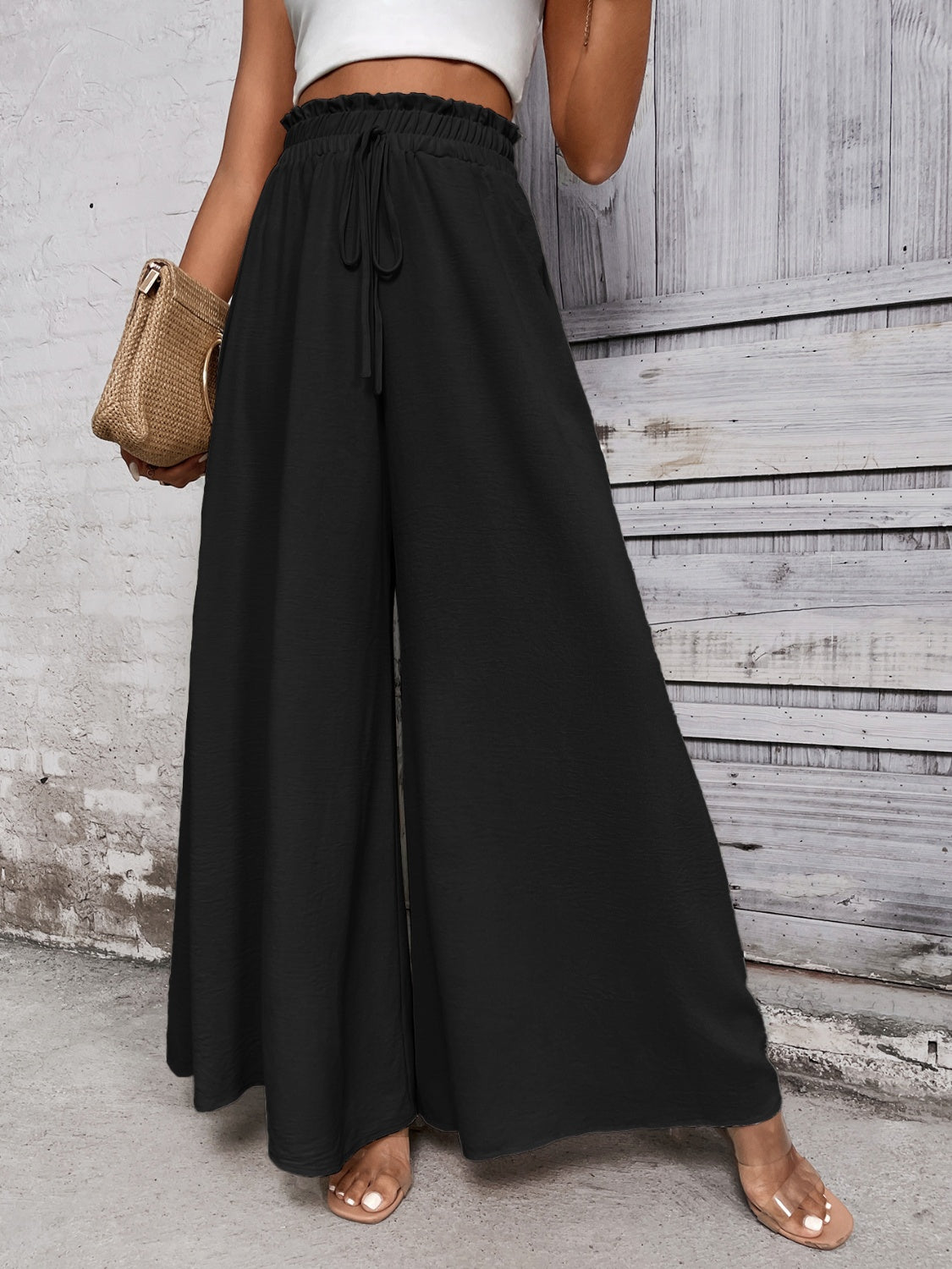 Cotton Tied High Waist Wide Leg Pants