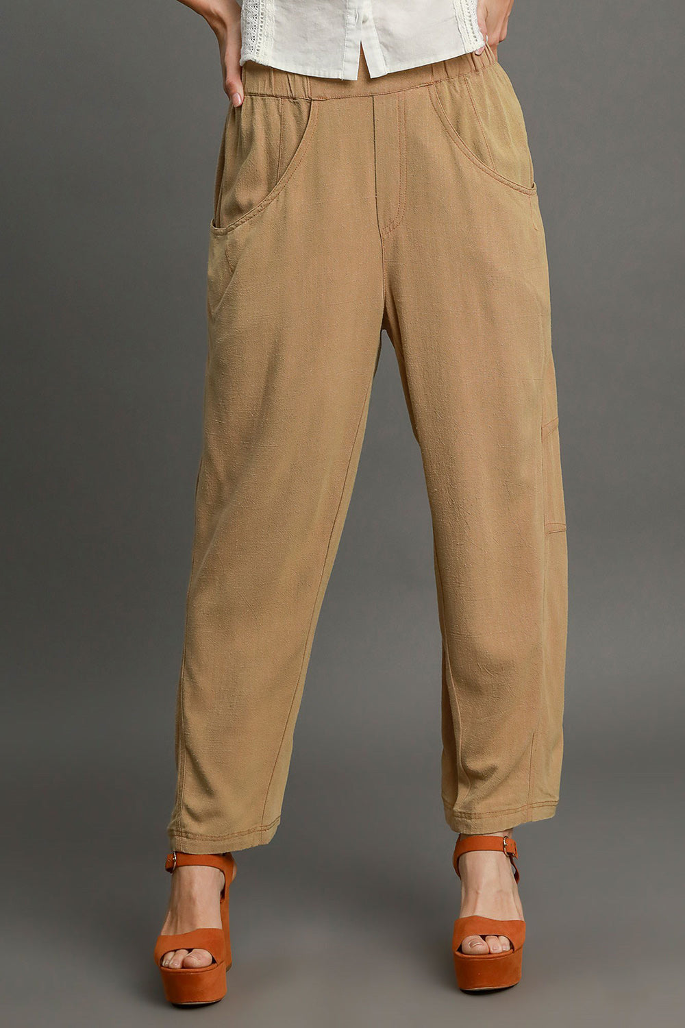 Elastic Waist Baggy Fit Cotton and Linen Pants
