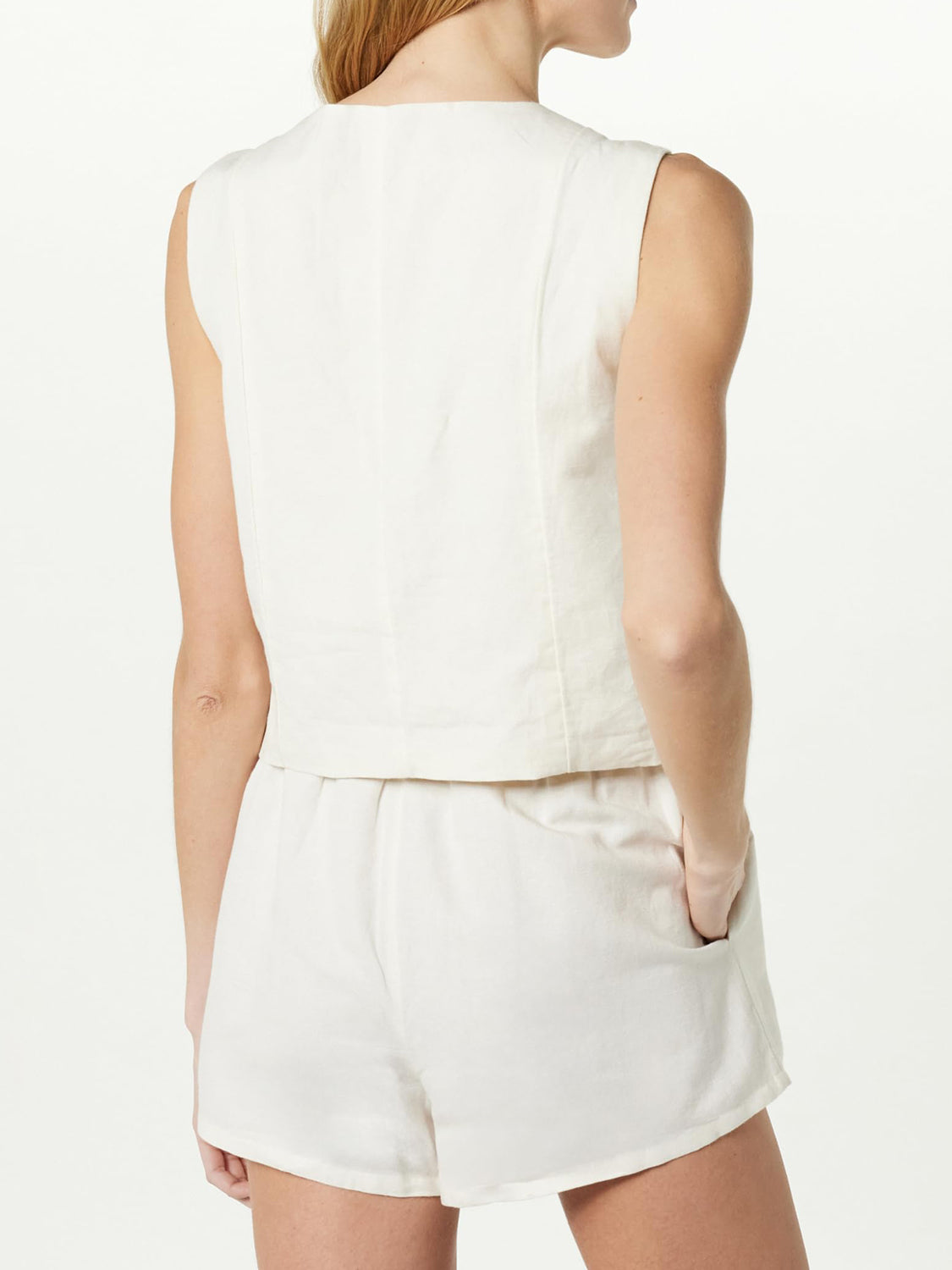 Button Up Cotton Top and Pocketed Shorts Set