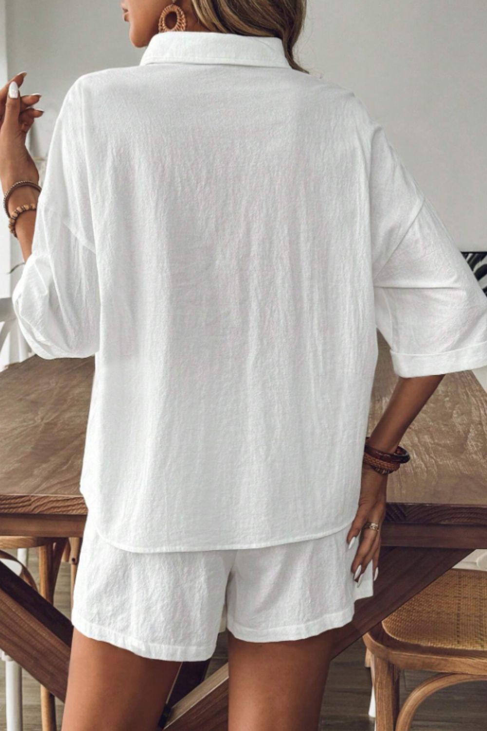 Cotton Collared Neck Half Sleeve Top and Shorts Set