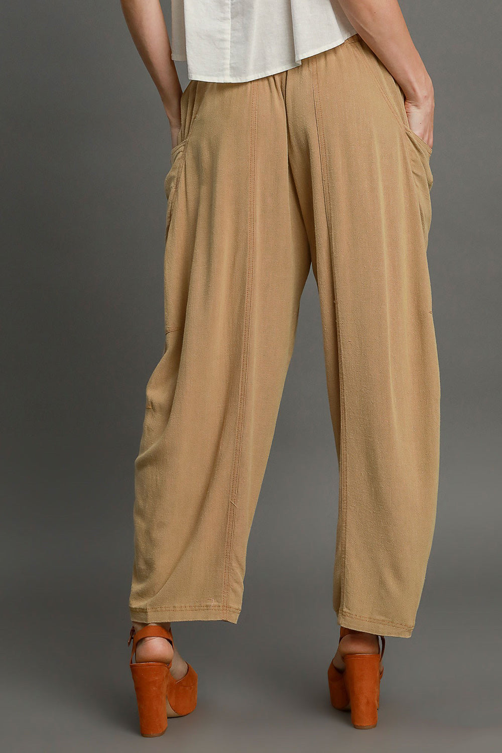 Elastic Waist Baggy Fit Cotton and Linen Pants