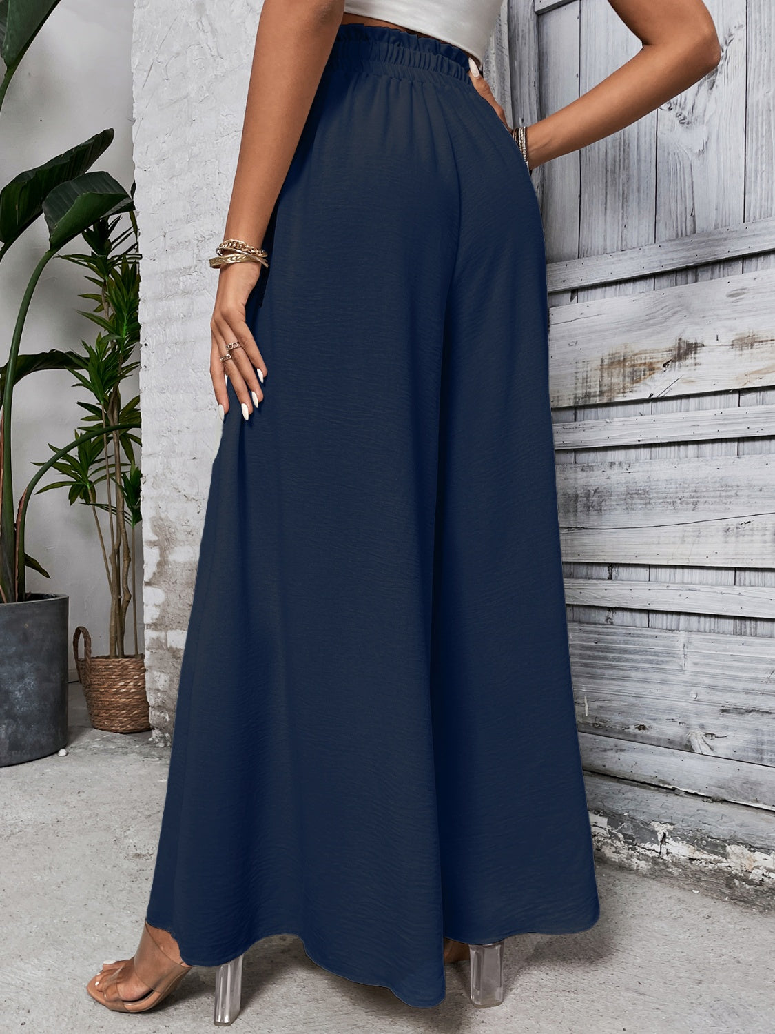 Cotton Tied High Waist Wide Leg Pants