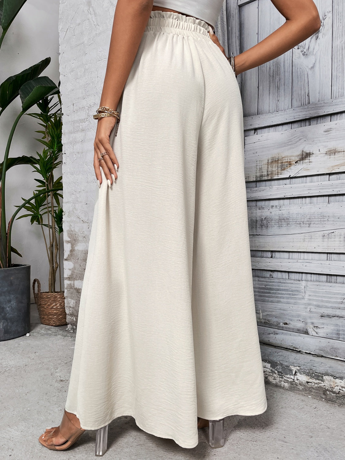 Cotton Tied High Waist Wide Leg Pants