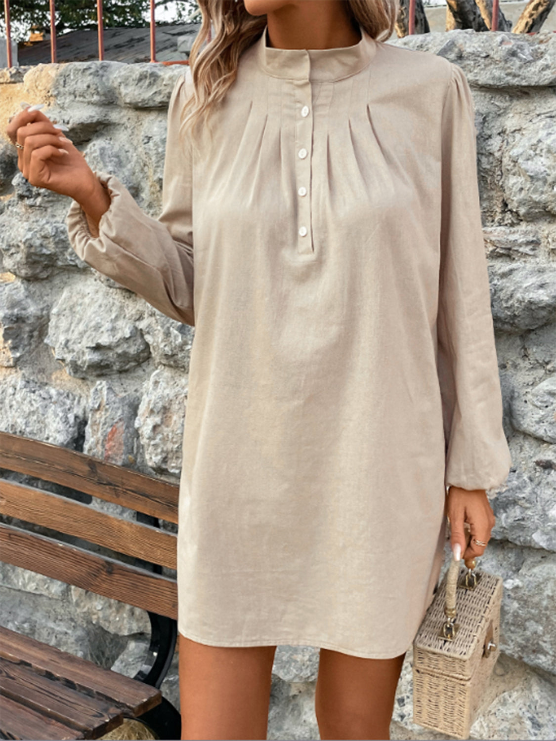 Cotton Long Sleeve Mini Shirt Dress