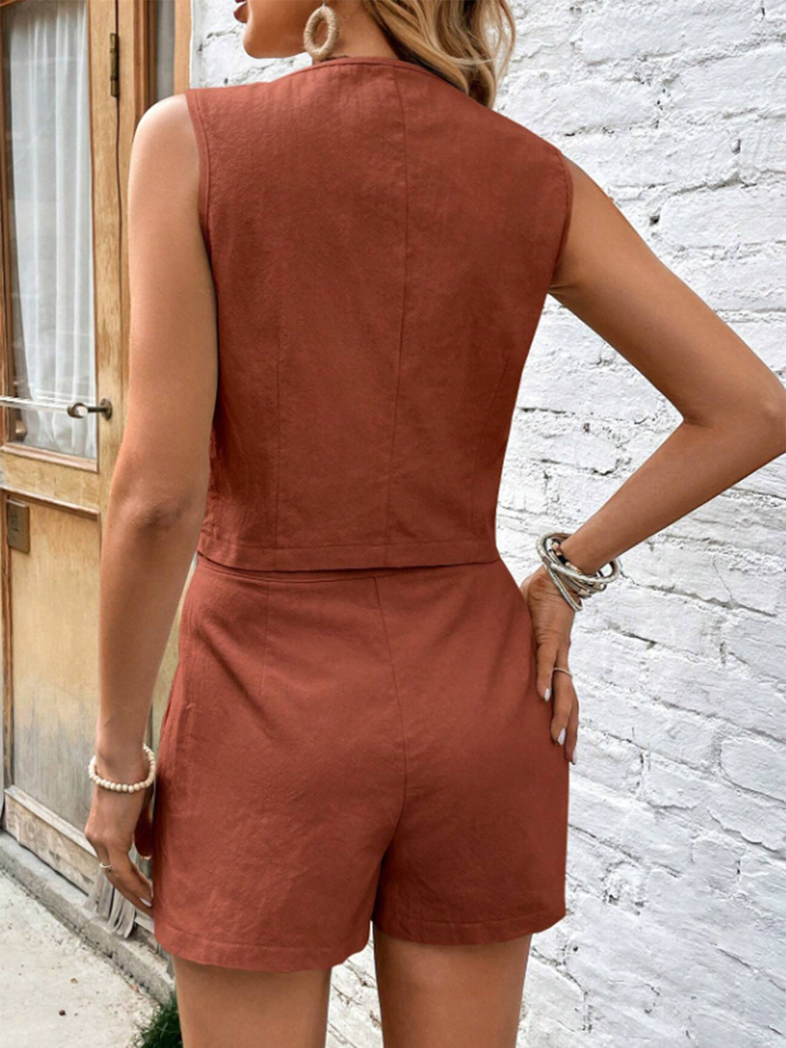 Scoop Neck Sleeveless Cotton Top and Shorts Set