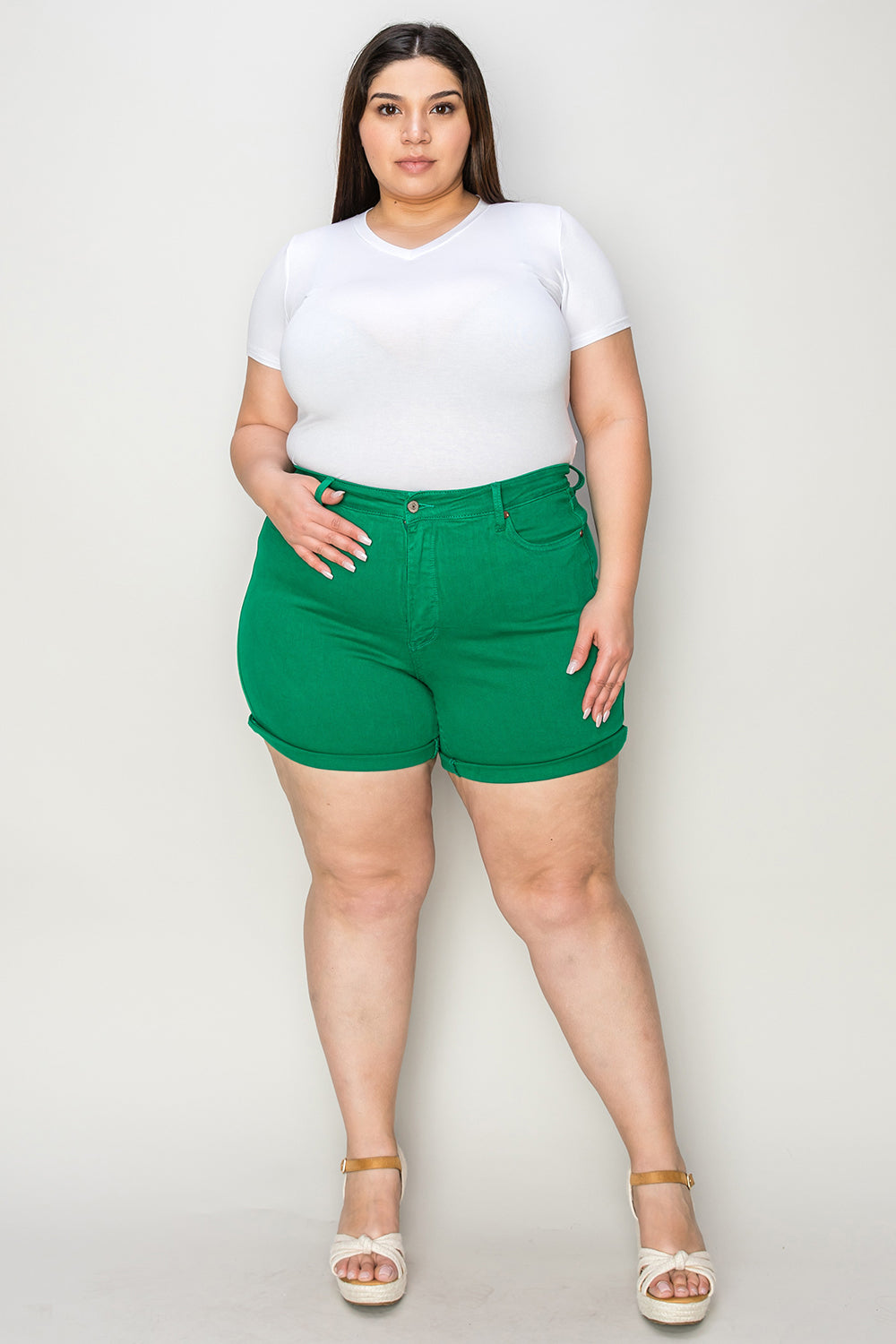 Tummy Control Garment Dyed Denim Shorts