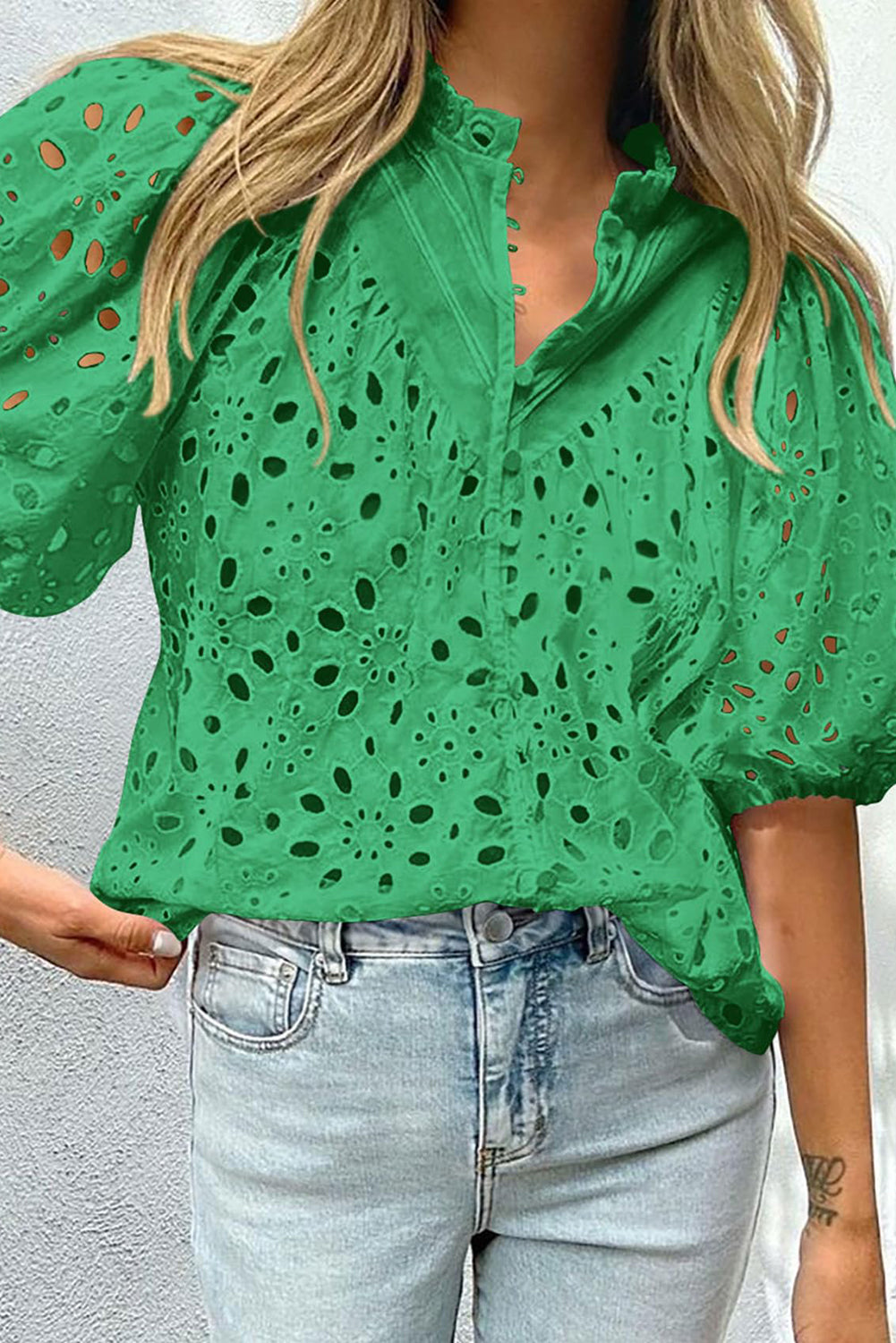 Cotton Button Up Half Sleeve Blouse