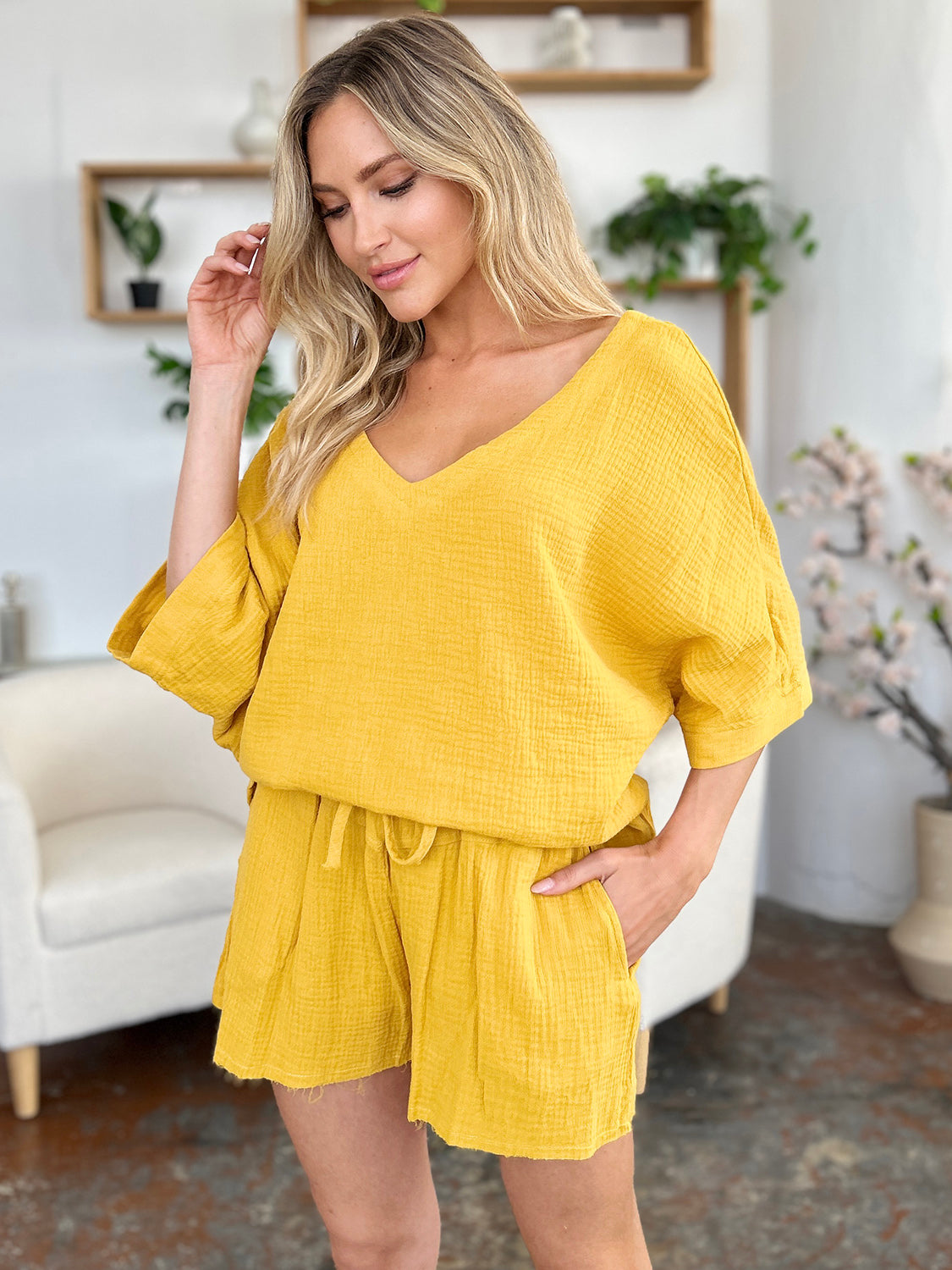 Cotton Half Sleeve T-Shirt and Drawstring Shorts Set