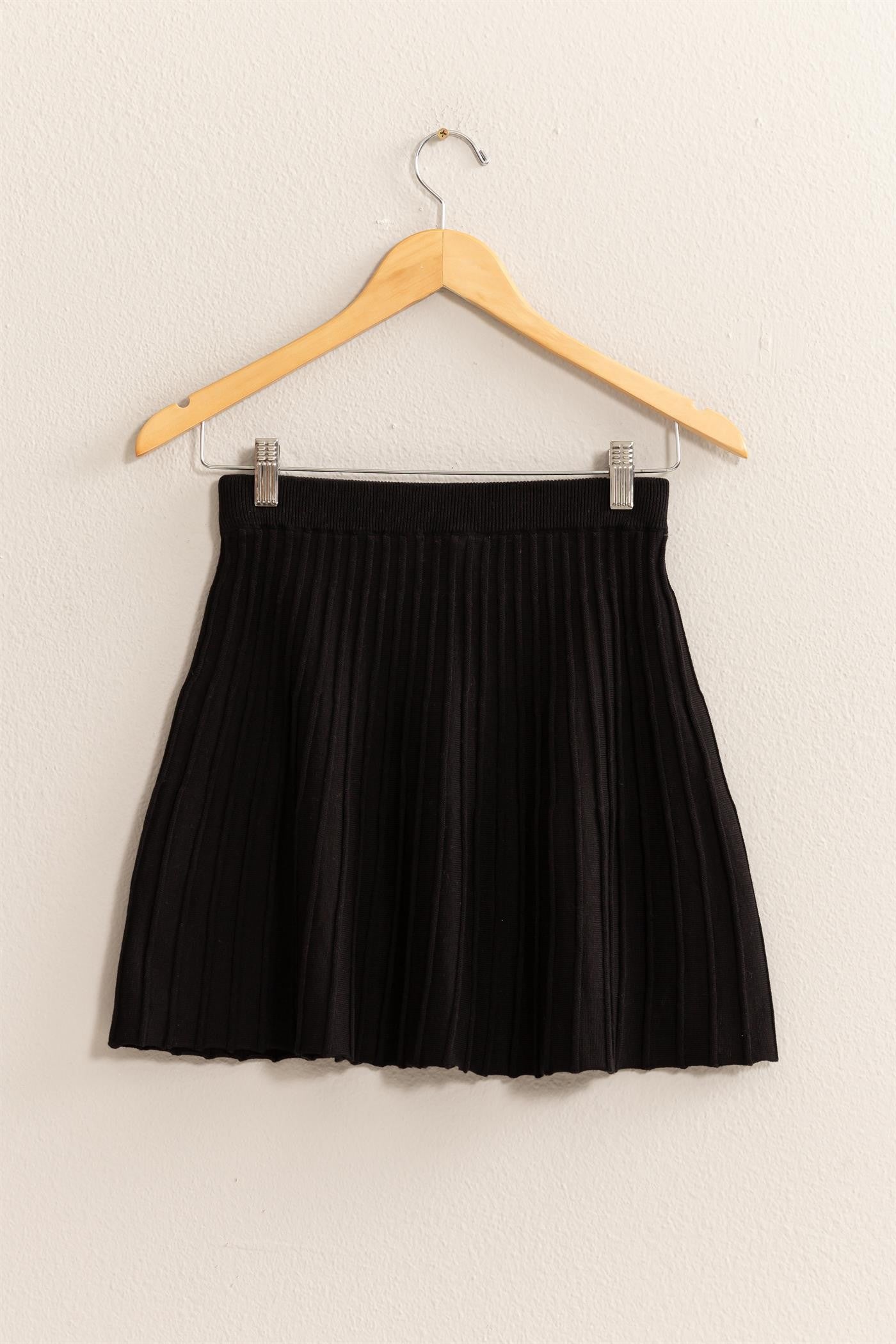 Cotton High Waist Knit Pleated Flare Mini Skirt