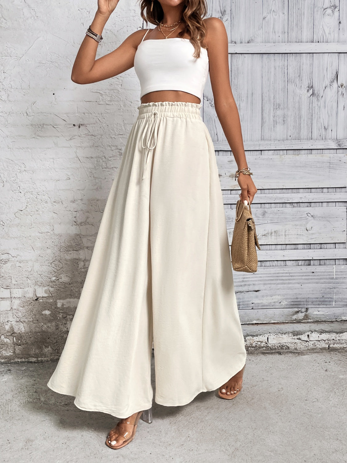 Cotton Tied High Waist Wide Leg Pants