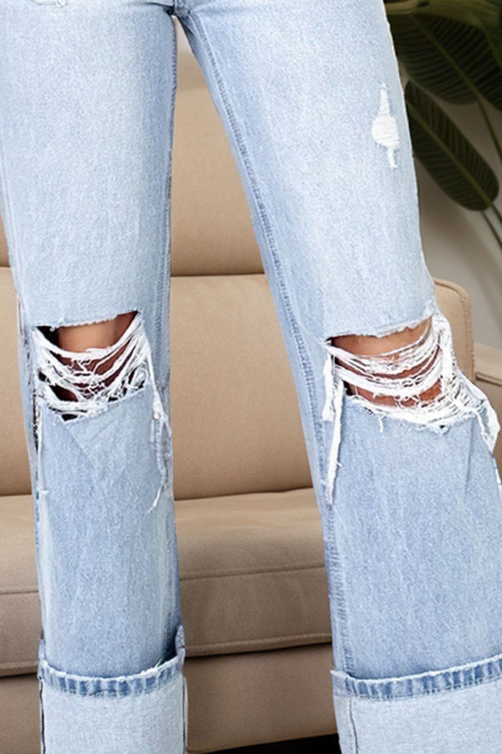 High Waist Cotton Jeans with Pockets