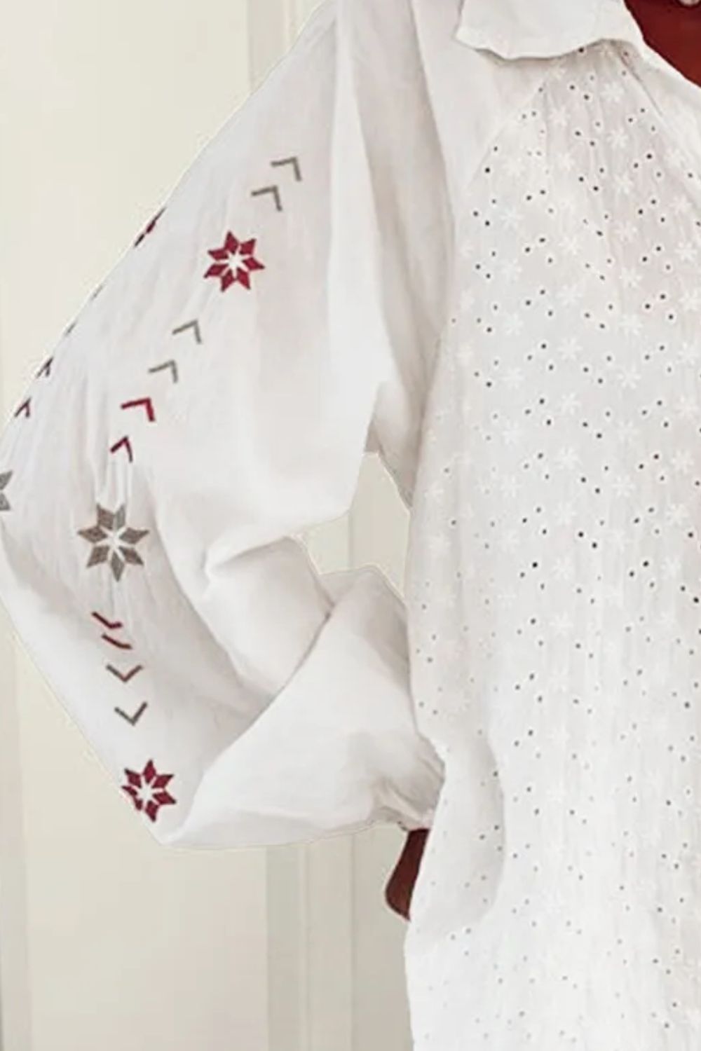 Cotton Collared Neck Long Sleeve Shirt