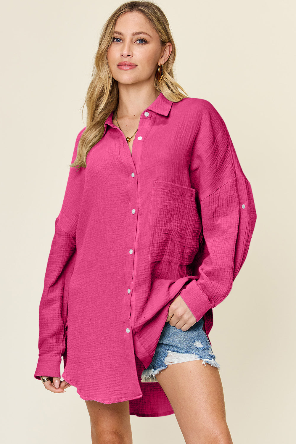 Cotton  Pocketed Texture Button Up Shirt