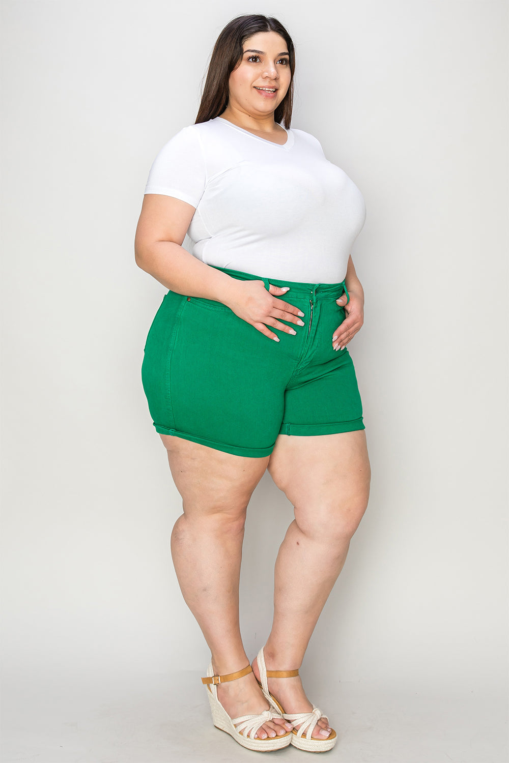 Tummy Control Garment Dyed Denim Shorts