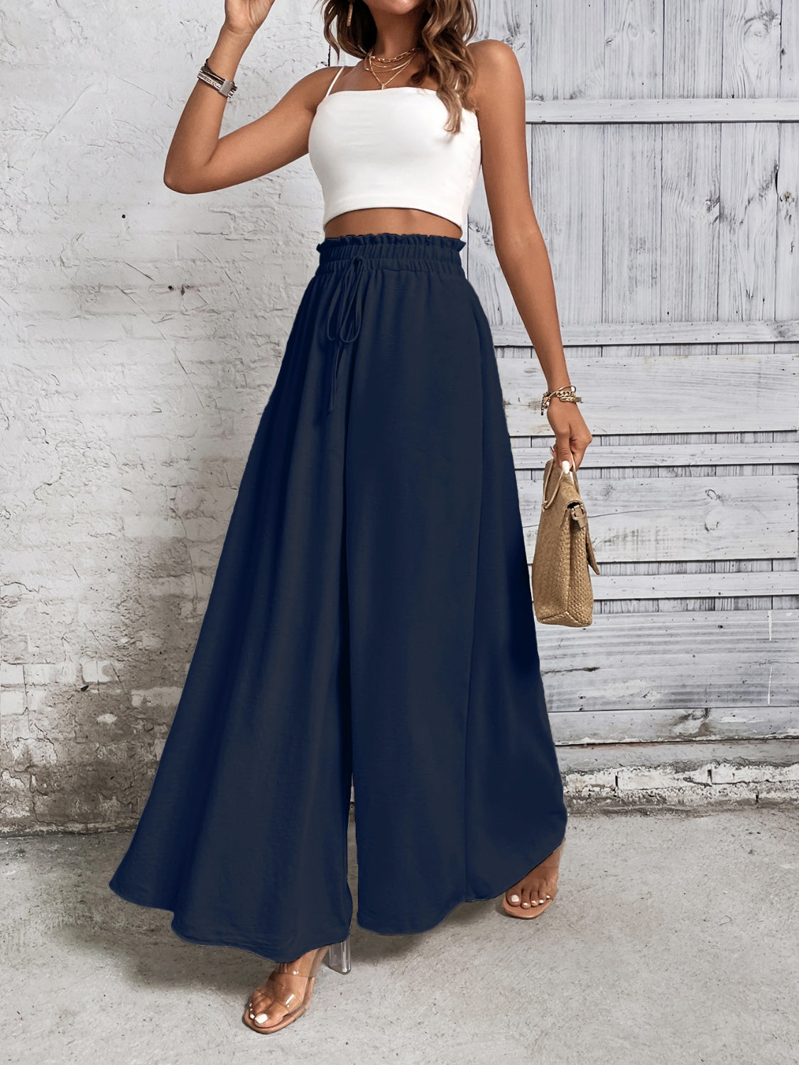 Cotton Tied High Waist Wide Leg Pants