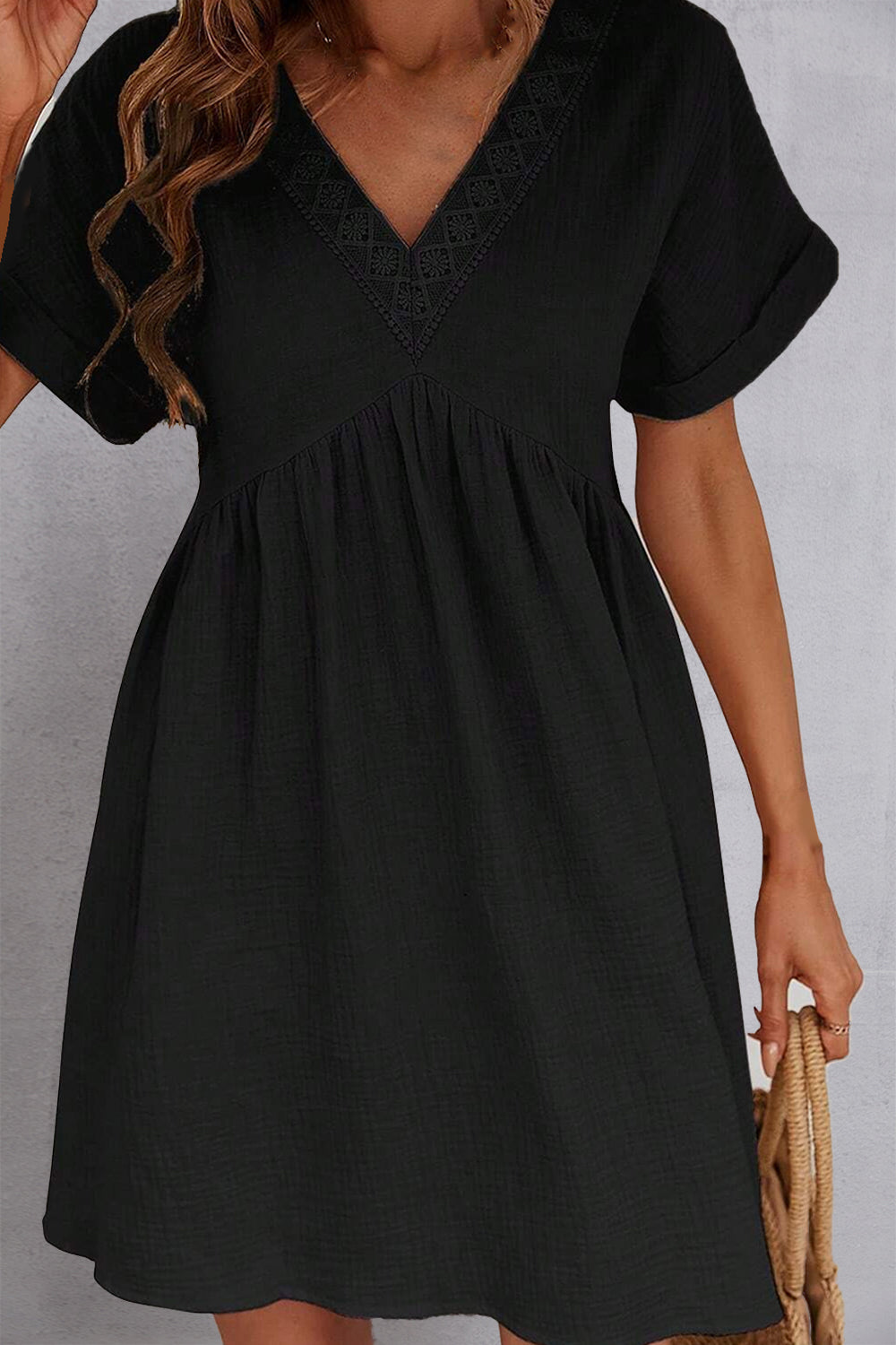 V-Neck Short Sleeve Cotton Dress