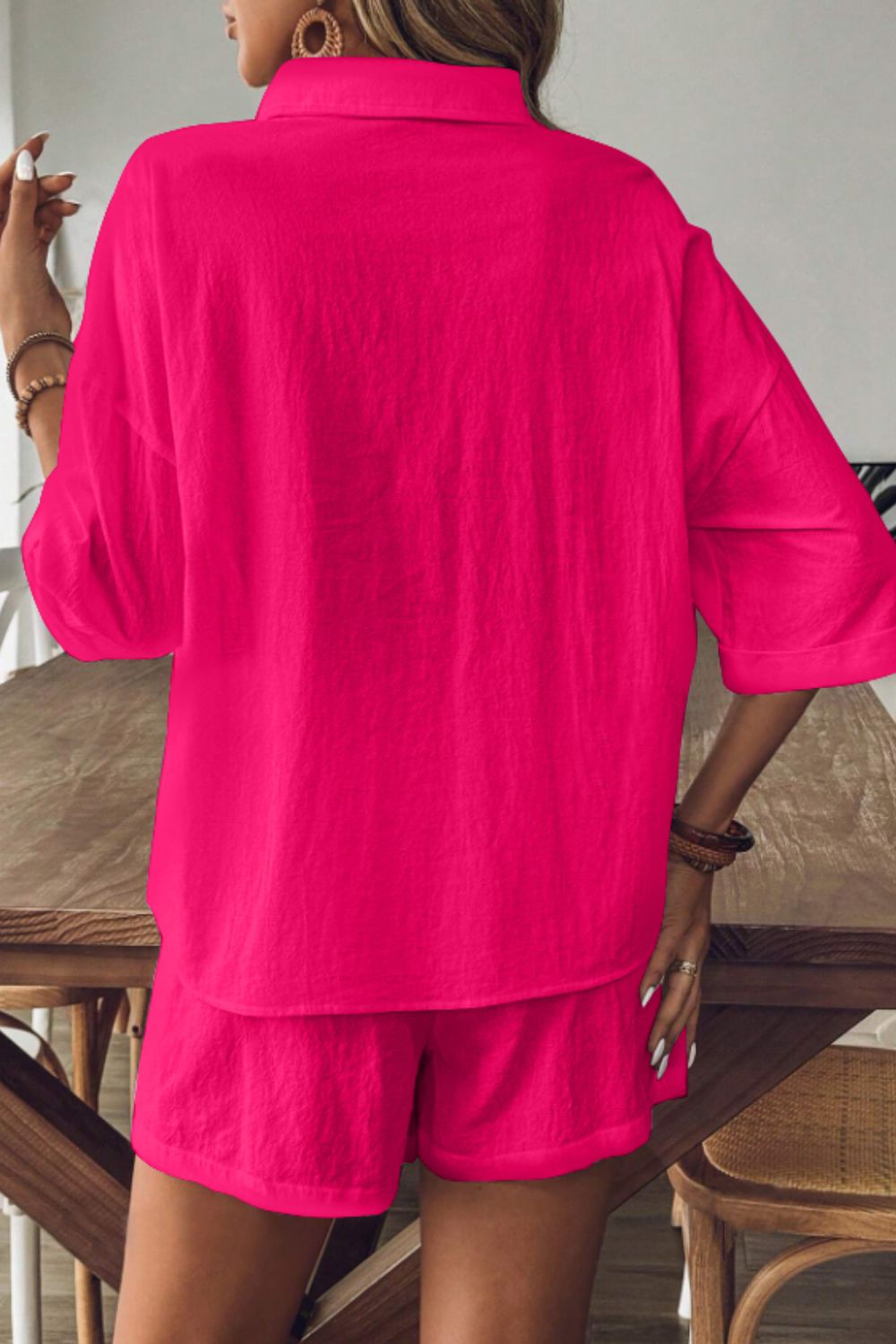 Cotton Collared Neck Half Sleeve Top and Shorts Set