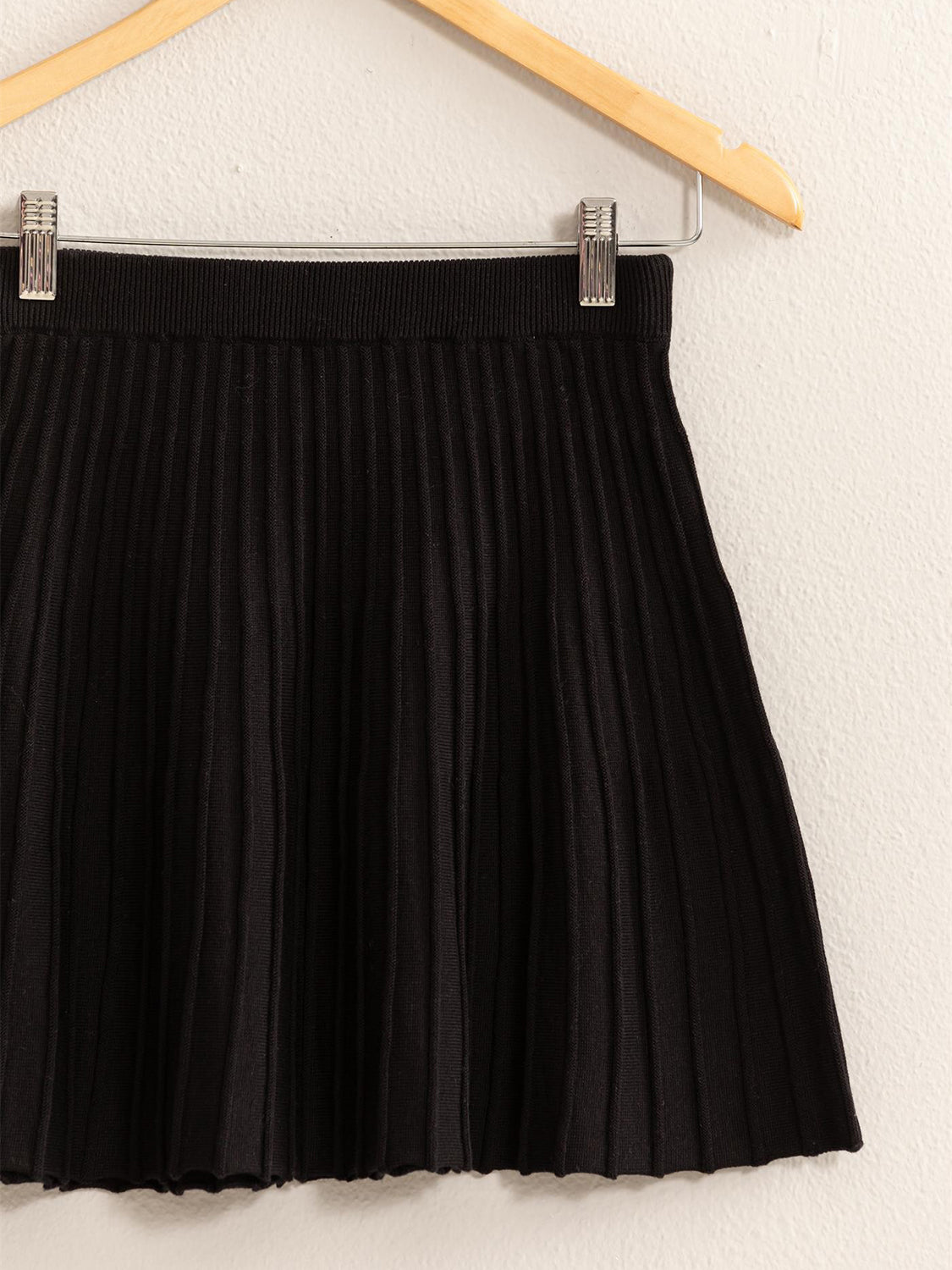 Cotton High Waist Knit Pleated Flare Mini Skirt