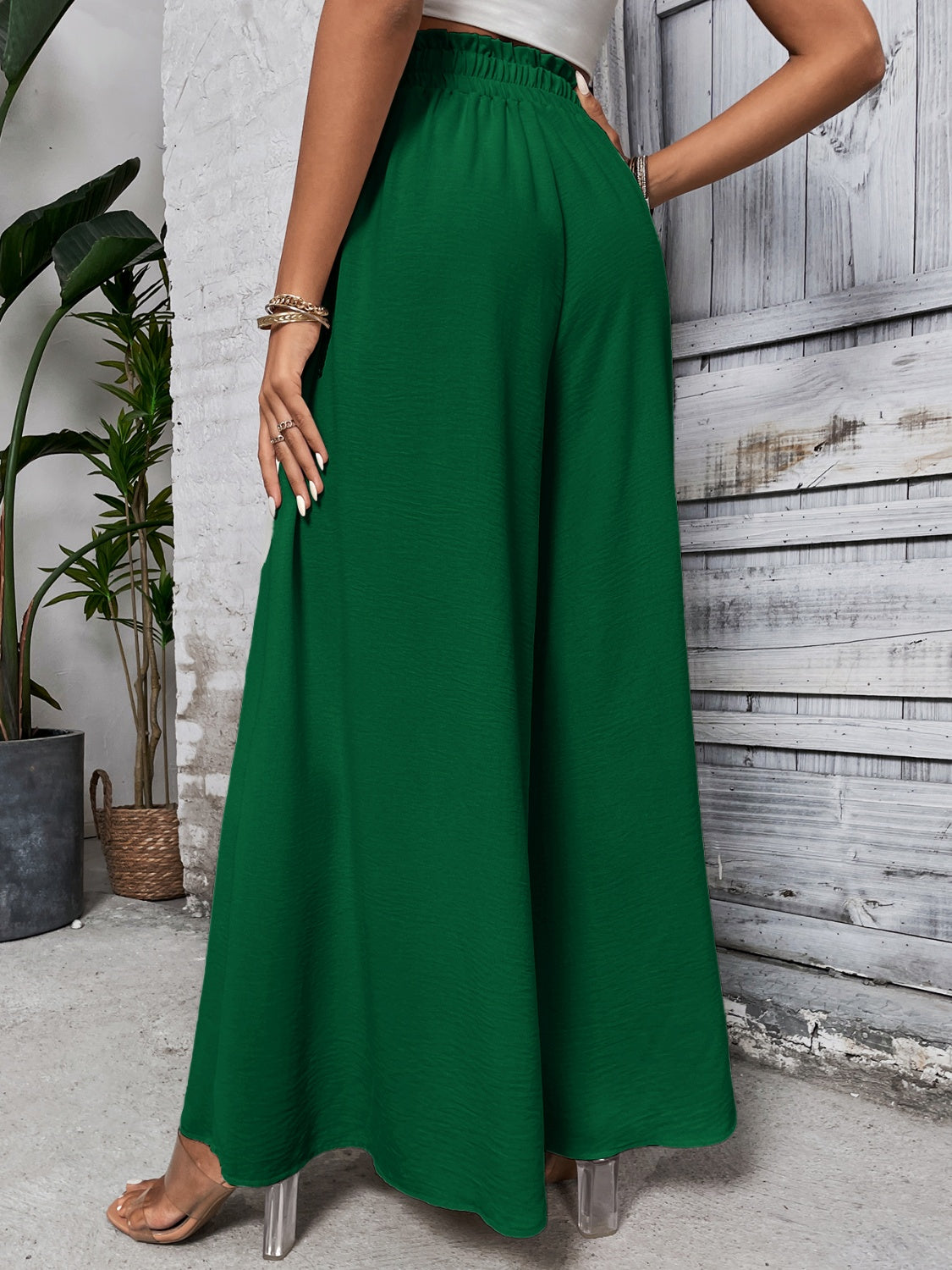 Cotton Tied High Waist Wide Leg Pants
