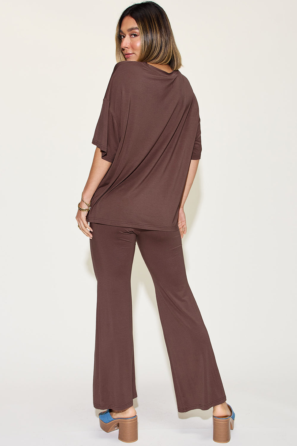 Basic Bamboo Drop Shoulder T-Shirt and Flare Pants Set