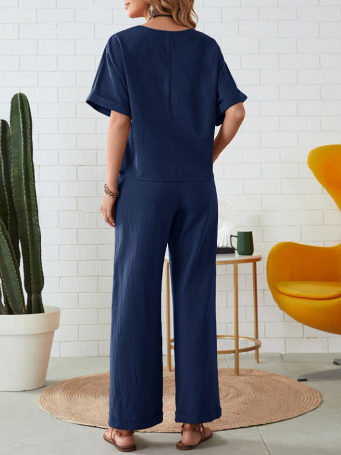 Cotton Half Sleeve Top and Pocketed Pants Set