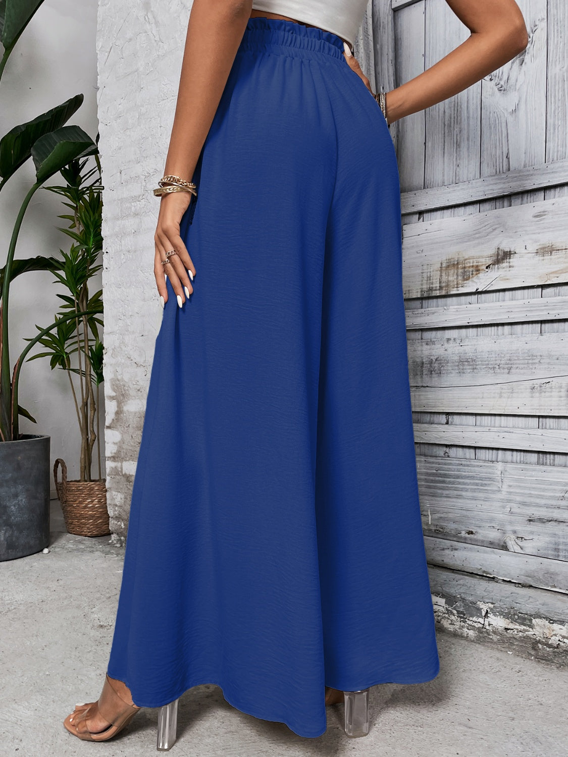 Cotton Tied High Waist Wide Leg Pants