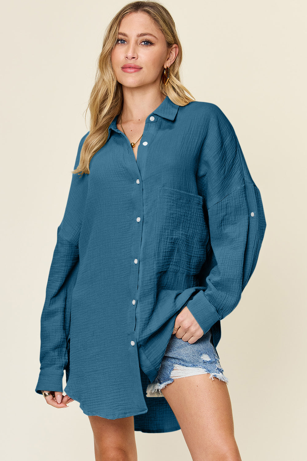 Cotton  Pocketed Texture Button Up Shirt