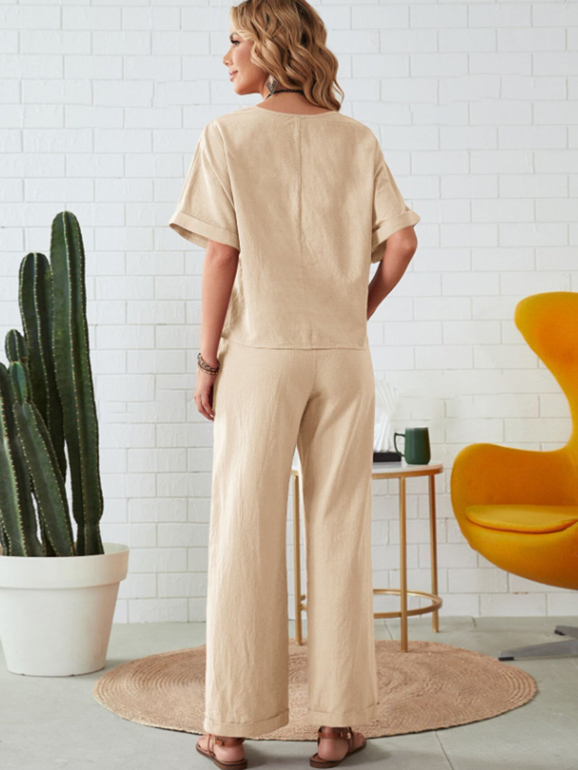 Cotton Half Sleeve Top and Pocketed Pants Set