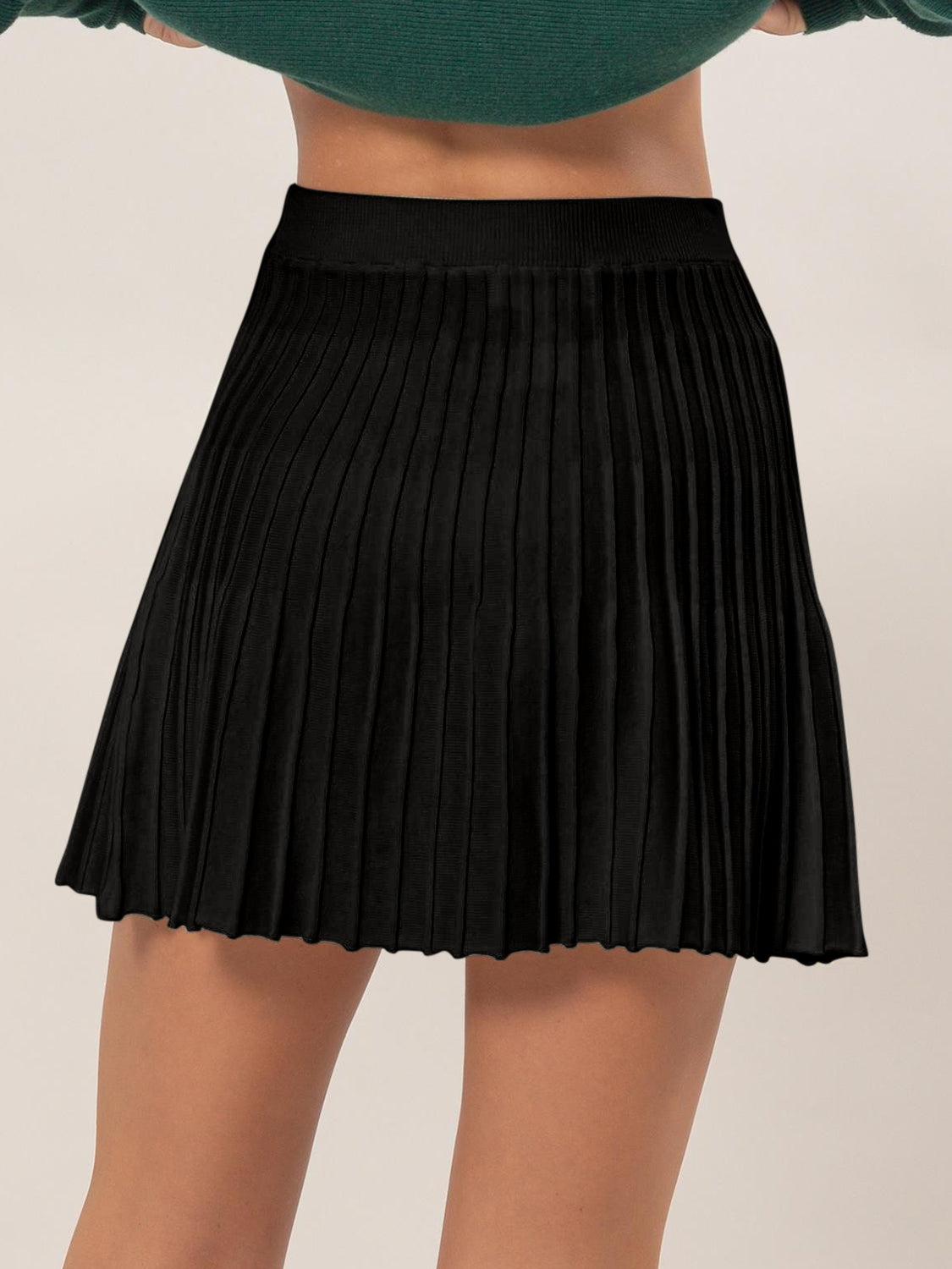 Cotton High Waist Knit Pleated Flare Mini Skirt