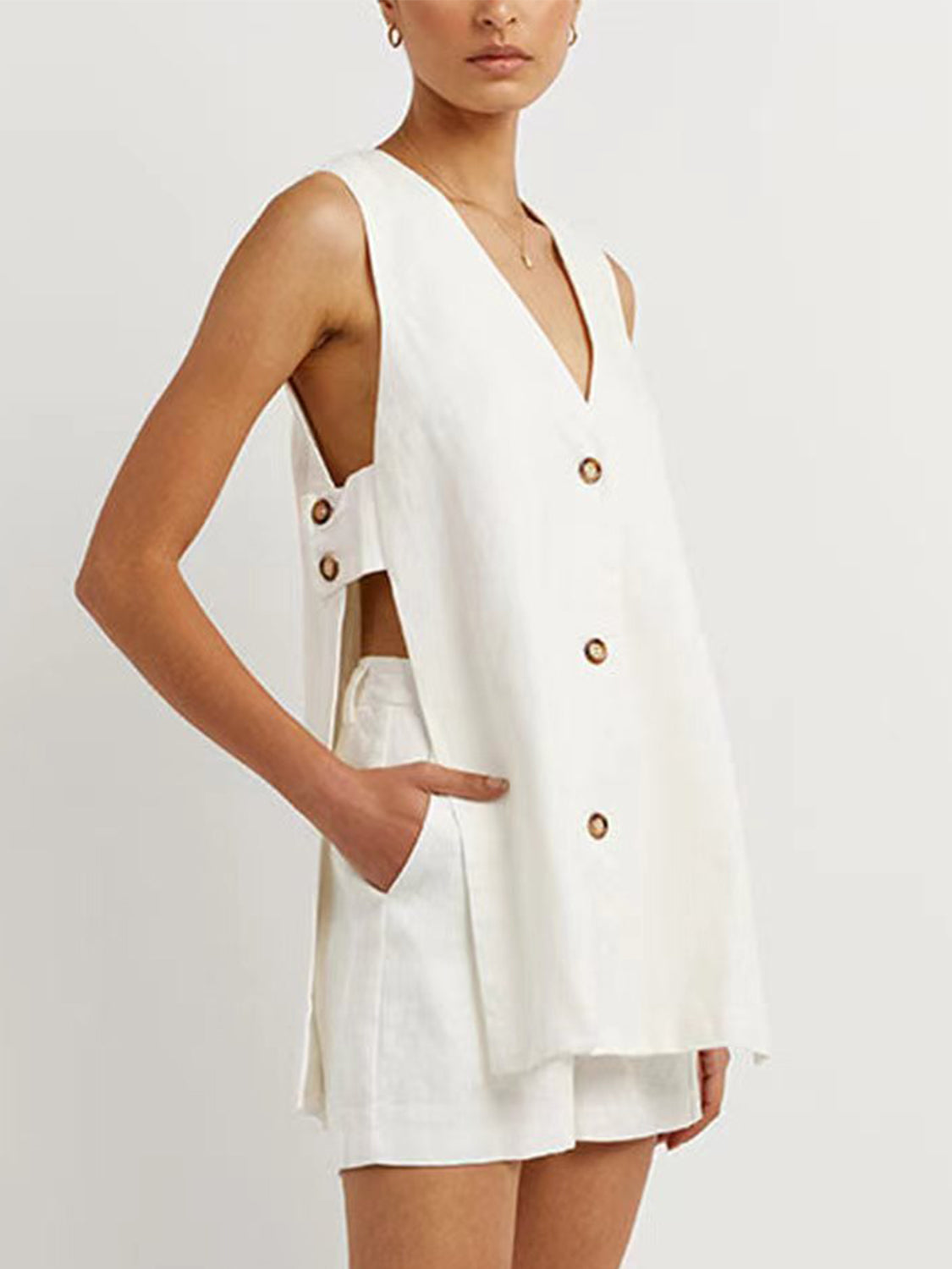 Cotton Button Up Top and Shorts Set