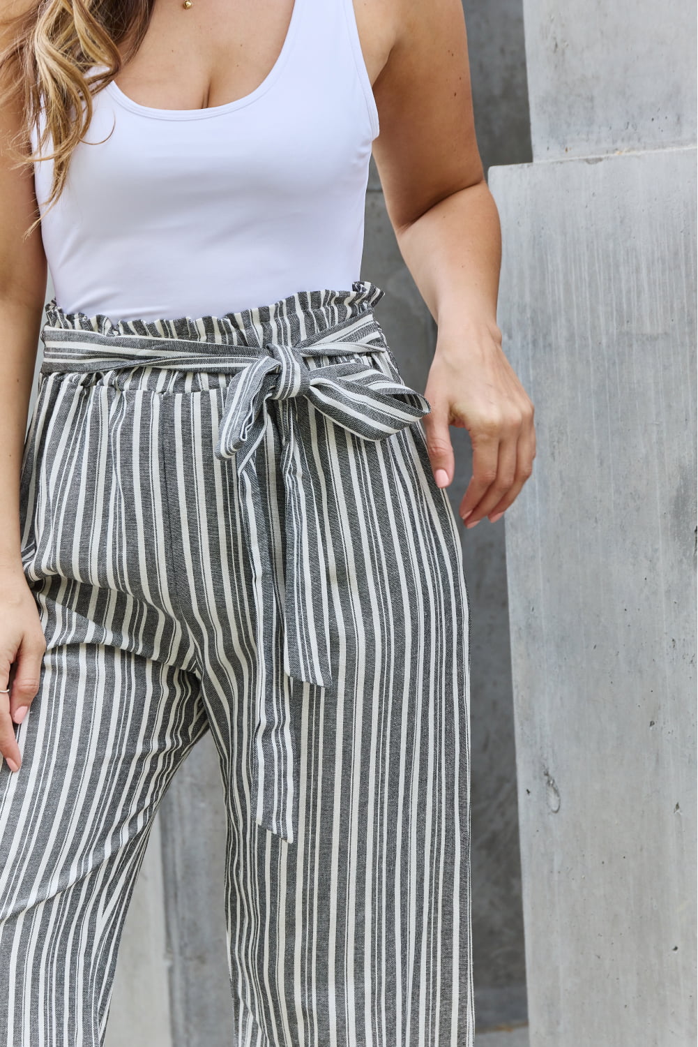 Linen Full Size Waist Striped Culotte Pants