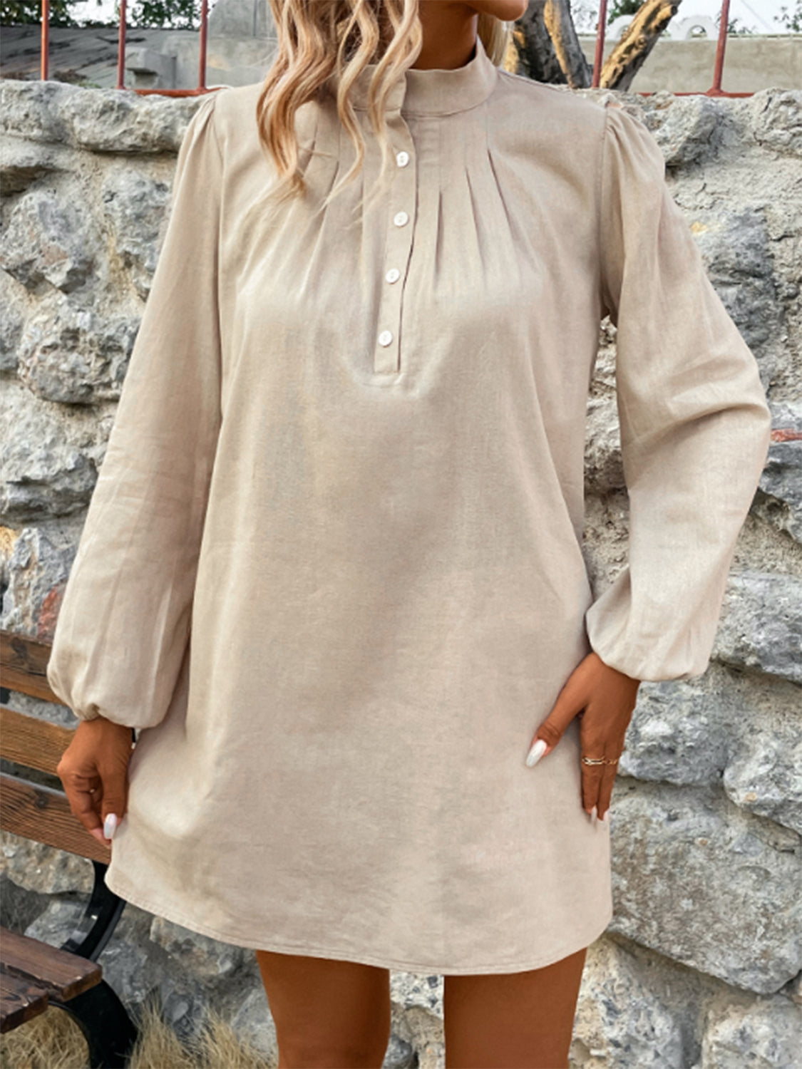 Cotton Long Sleeve Mini Shirt Dress
