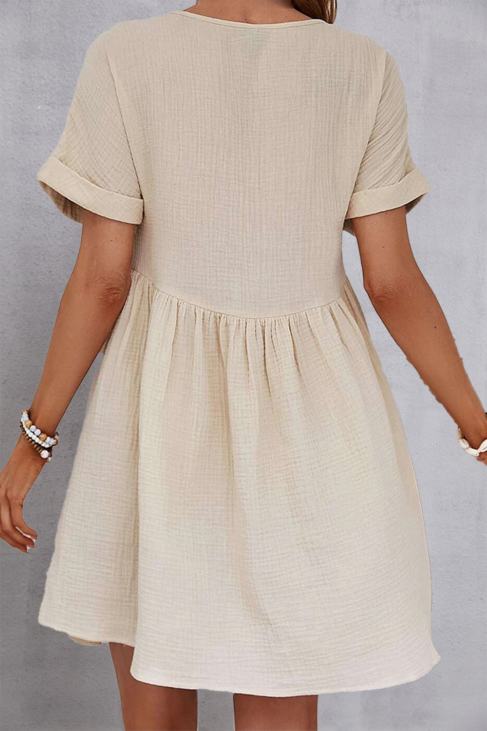 V-Neck Short Sleeve Cotton Dress