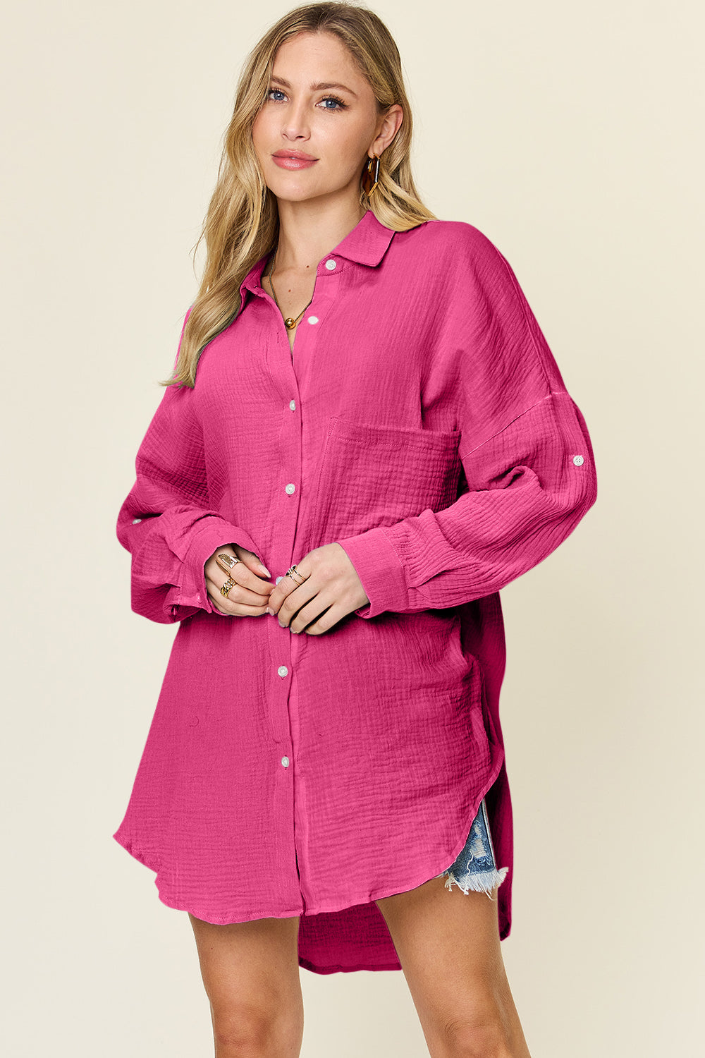 Cotton  Pocketed Texture Button Up Shirt